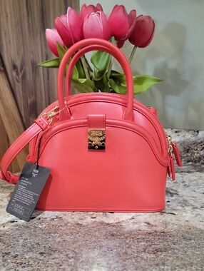 MCM Luxury Anna Small Tote Bag Fiesta Orange Red Top Handle and Crossbody